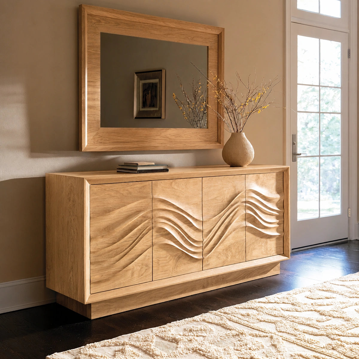 Natural Solid Wood Sideboard with Sculptural Wave Doors – Scandinavian - Arboriswood - 9