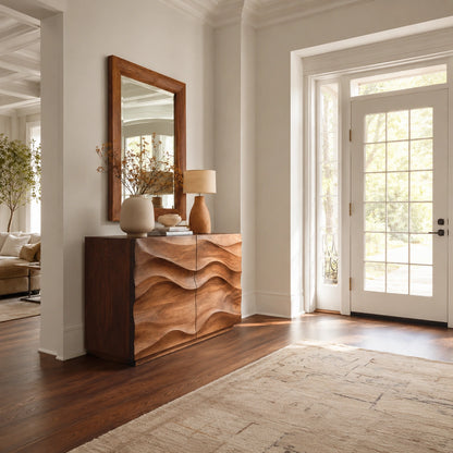 Natural Solid Wood Sideboard with Wave-Carved Cabinet Doors – Minimalist - Arboriswood - 1