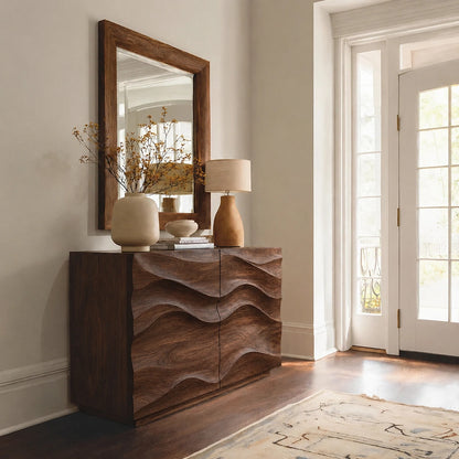 Natural Solid Wood Sideboard with Wave-Carved Cabinet Doors – Minimalist - Arboriswood - 10