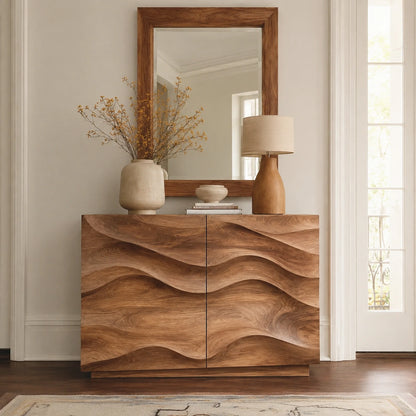 Natural Solid Wood Sideboard with Wave-Carved Cabinet Doors – Minimalist - Arboriswood - 2