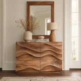 Natural Solid Wood Sideboard with Wave-Carved Cabinet Doors – Minimalist - Arboriswood - 2