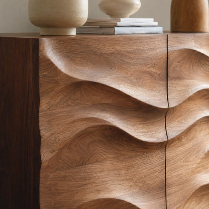 Natural Solid Wood Sideboard with Wave-Carved Cabinet Doors – Minimalist - Arboriswood - 3