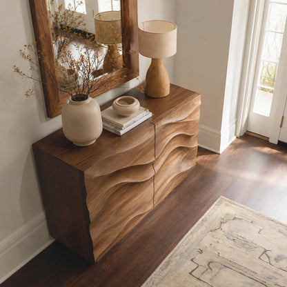 Natural Solid Wood Sideboard with Wave-Carved Cabinet Doors – Minimalist - Arboriswood - 4