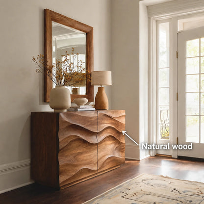Natural Solid Wood Sideboard with Wave-Carved Cabinet Doors – Minimalist - Arboriswood - 5