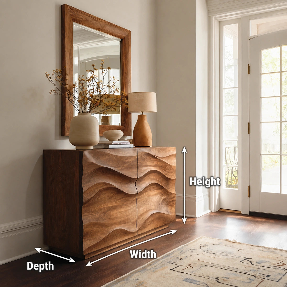 Natural Solid Wood Sideboard with Wave-Carved Cabinet Doors – Minimalist - Arboriswood - 6