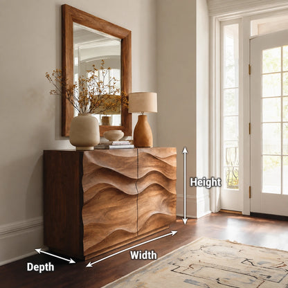 Natural Solid Wood Sideboard with Wave-Carved Cabinet Doors – Minimalist - Arboriswood - 6