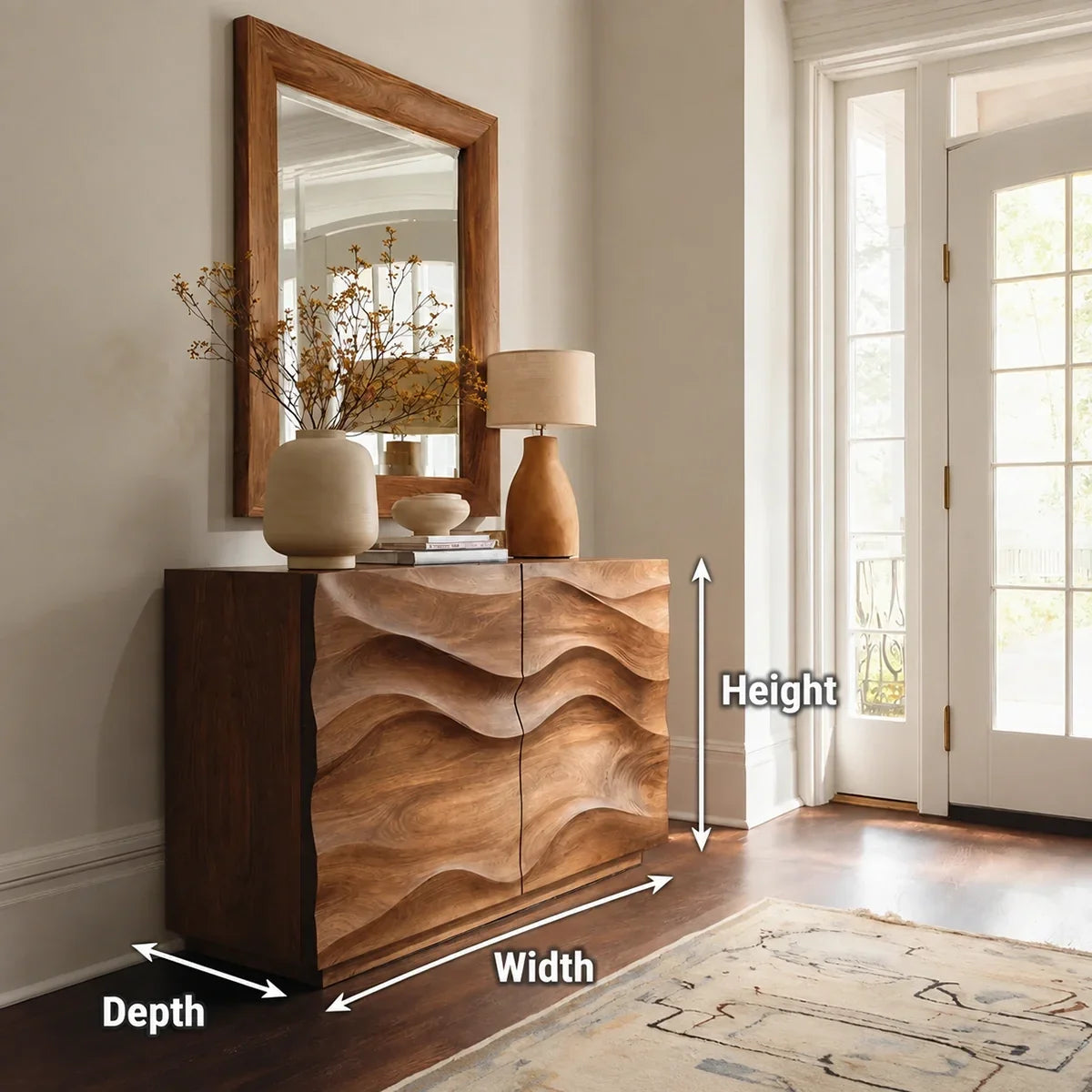 Natural Solid Wood Sideboard with Wave-Carved Cabinet Doors – Minimalist - Arboriswood - 6