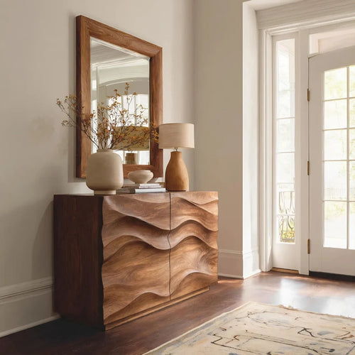 Natural Solid Wood Sideboard with Wave-Carved Cabinet Doors – Minimalist - Arboriswood - 7