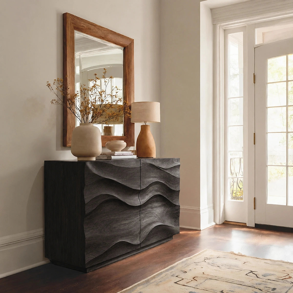 Natural Solid Wood Sideboard with Wave-Carved Cabinet Doors – Minimalist - Arboriswood - 8