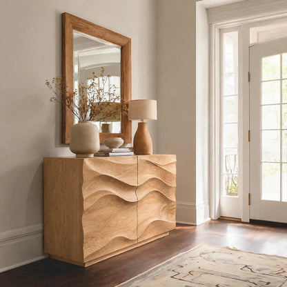 Natural Solid Wood Sideboard with Wave-Carved Cabinet Doors – Minimalist - Arboriswood - 9