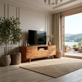 Natural Solid Wood TV Stand with Center Drawer and Side Door Storage - Arboriswood - 2