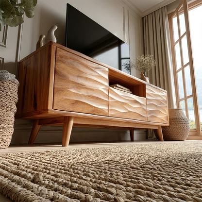 Natural Solid Wood TV Stand with Center Drawer and Side Door Storage - ArborisWood - 5