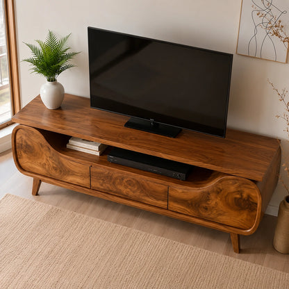 Natural Solid Wood TV Stand with Curved Sculptural Base – Japandi - Arboriswood - 3