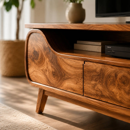 Natural Solid Wood TV Stand with Curved Sculptural Base – Japandi - Arboriswood - 4