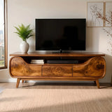Natural Solid Wood TV Stand with Curved Sculptural Base – Japandi - Arboriswood - 7