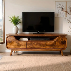 Natural Solid Wood TV Stand with Curved Sculptural Base – Japandi - Arboriswood - 7