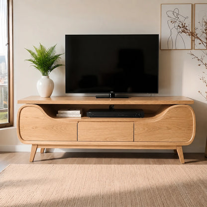 Natural Solid Wood TV Stand with Curved Sculptural Base – Japandi - Arboriswood - 9