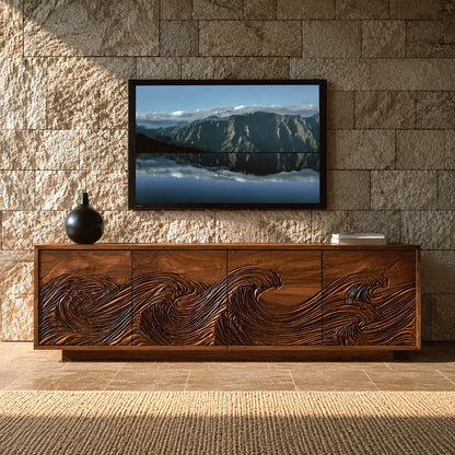 Natural Solid Wood TV Stand with Fluted Carved Doors – Minimalist - Arboriswood - 2