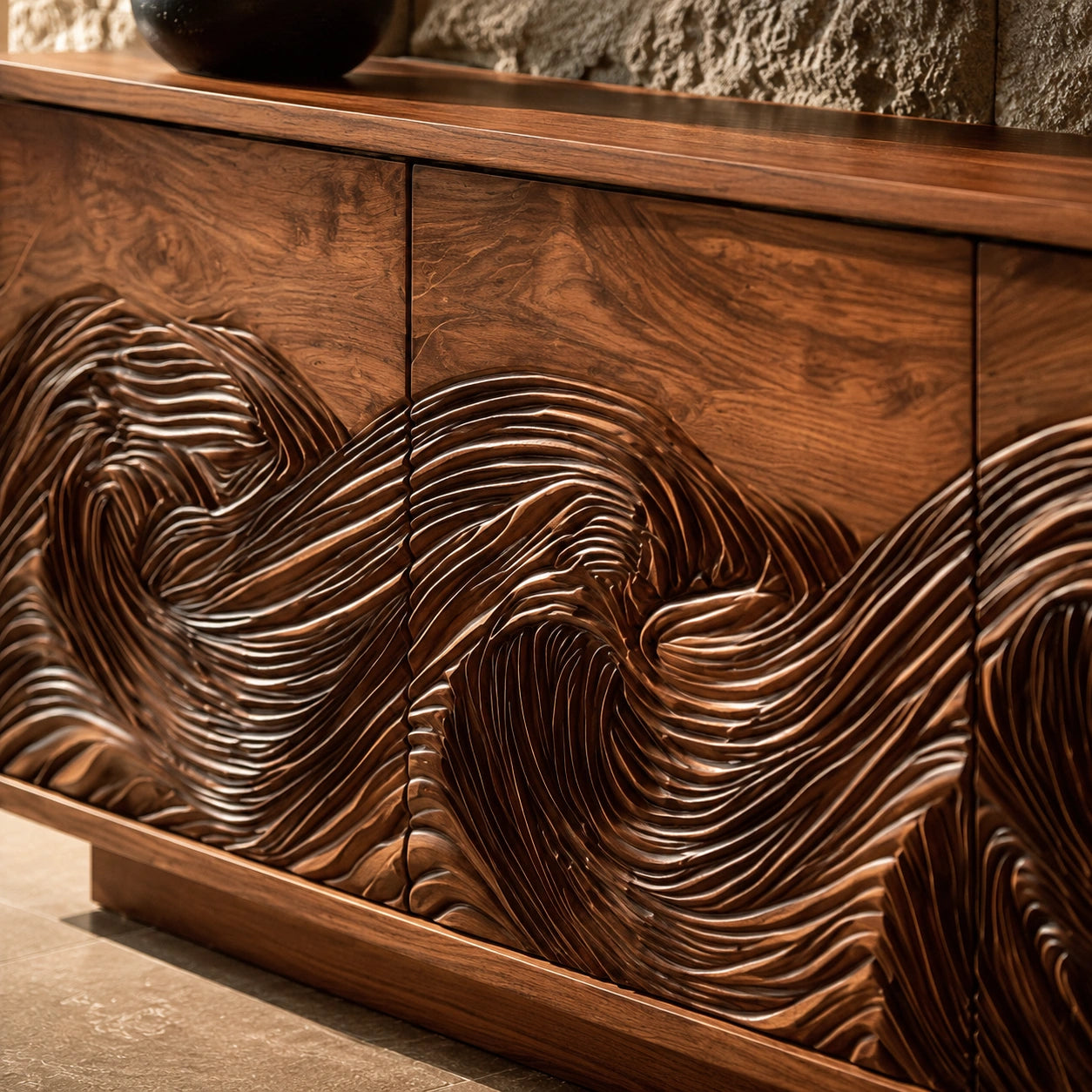 Natural Solid Wood TV Stand with Fluted Carved Doors – Minimalist - Arboriswood - 3