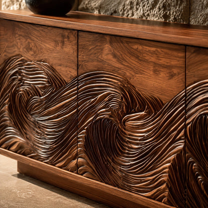 Natural Solid Wood TV Stand with Fluted Carved Doors – Minimalist - Arboriswood - 3