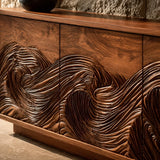 Natural Solid Wood TV Stand with Fluted Carved Doors – Minimalist - Arboriswood - 3