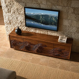 Natural Solid Wood TV Stand with Fluted Carved Doors – Minimalist - Arboriswood - 4
