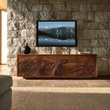 Natural Solid Wood TV Stand with Fluted Carved Doors – Minimalist - Arboriswood - 7
