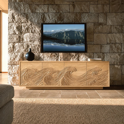 Natural Solid Wood TV Stand with Fluted Carved Doors – Minimalist - Arboriswood - 9