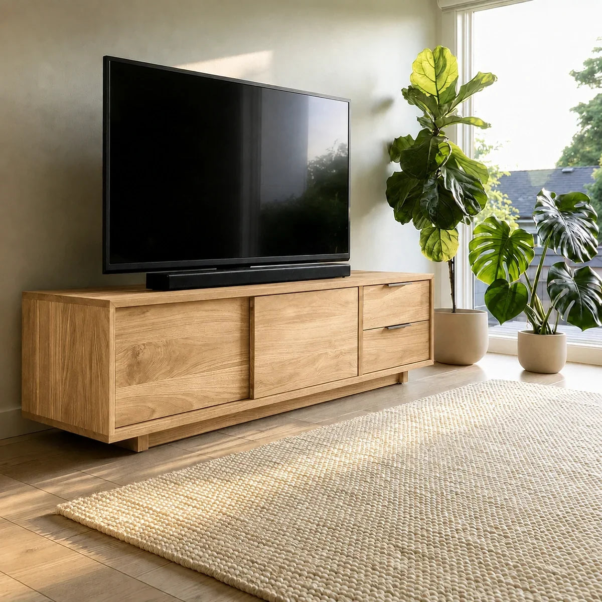 Natural Solid Wood TV Stand with Minimalist Storage Doors – Scandinavian - Arboriswood - 10