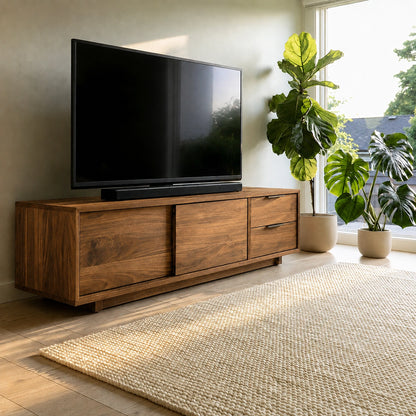 Natural Solid Wood TV Stand with Minimalist Storage Doors – Scandinavian - Arboriswood - 4
