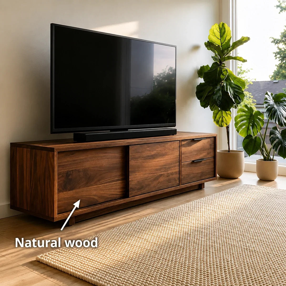 Natural Solid Wood TV Stand with Minimalist Storage Doors – Scandinavian - Arboriswood - 6
