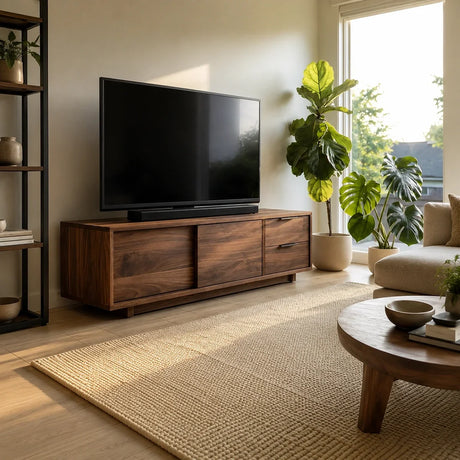 Natural Solid Wood TV Stand with Minimalist Storage Doors – Scandinavian - Arboriswood - 7