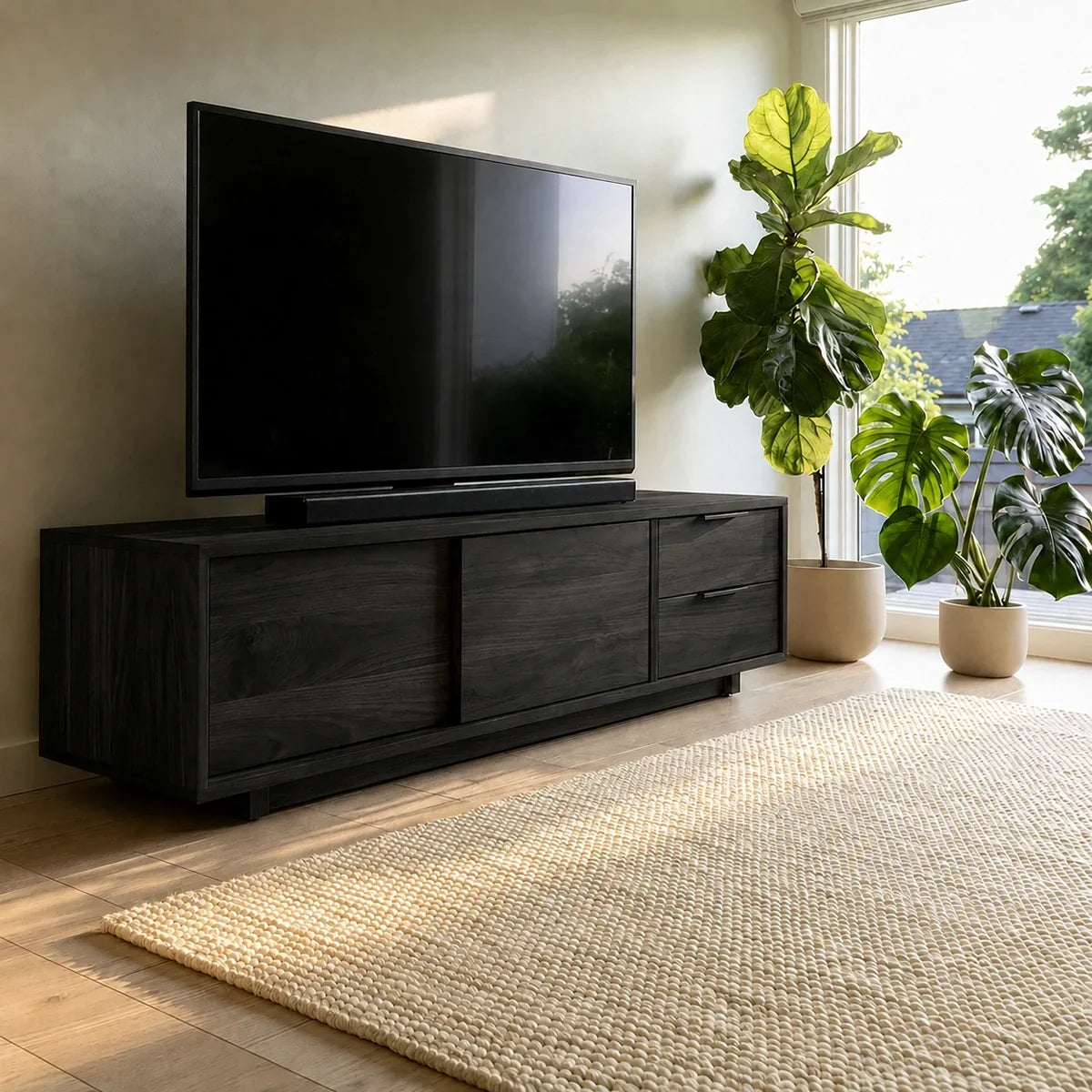 Natural Solid Wood TV Stand with Minimalist Storage Doors – Scandinavian - Arboriswood - 8