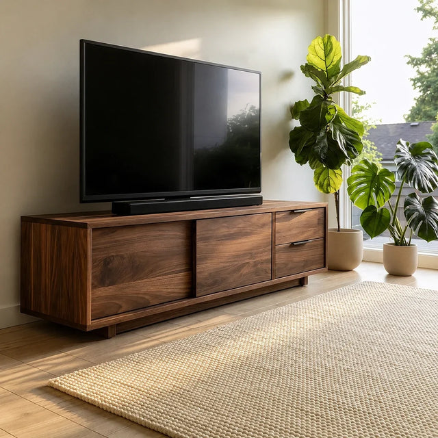 Natural Solid Wood TV Stand with Minimalist Storage Doors – Scandinavian - Arboriswood - 9