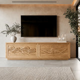 Natural Solid Wood TV Stand with Sculptural Relief Doors – Wabi Sabi - Arboriswood - 10
