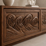 Natural Solid Wood TV Stand with Sculptural Relief Doors – Wabi Sabi - Arboriswood - 1
