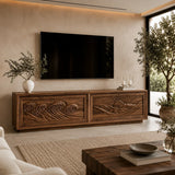 Natural Solid Wood TV Stand with Sculptural Relief Doors – Wabi Sabi - Arboriswood - 2