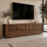 Natural Solid Wood TV Stand with Sculptural Relief Doors – Wabi Sabi - Arboriswood - 5