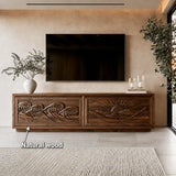 Natural Solid Wood TV Stand with Sculptural Relief Doors – Wabi Sabi - Arboriswood - 6