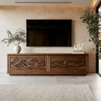 Natural Solid Wood TV Stand with Sculptural Relief Doors – Wabi Sabi - Arboriswood - 7