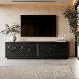 Natural Solid Wood TV Stand with Sculptural Relief Doors – Wabi Sabi - Arboriswood - 8