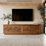 Natural Solid Wood TV Stand with Sculptural Relief Doors – Wabi Sabi - Arboriswood - 9