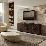 Natural Solid Wood TV Stand with Sculptural Sun Relief Carving – Japandi - Arboriswood - 10