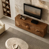 Natural Solid Wood TV Stand with Sculptural Sun Relief Carving – Japandi - Arboriswood - 4
