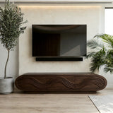 Natural Solid Wood TV Stand with Sculptural Wave Carving – Minimalist - Arboriswood - 10
