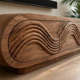 Natural Solid Wood TV Stand with Sculptural Wave Carving – Minimalist - Arboriswood - 1