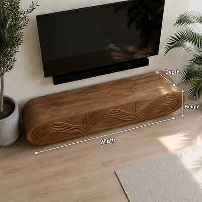 Natural Solid Wood TV Stand with Sculptural Wave Carving – Minimalist - Arboriswood - 5