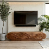 Natural Solid Wood TV Stand with Sculptural Wave Carving – Minimalist - Arboriswood - 7