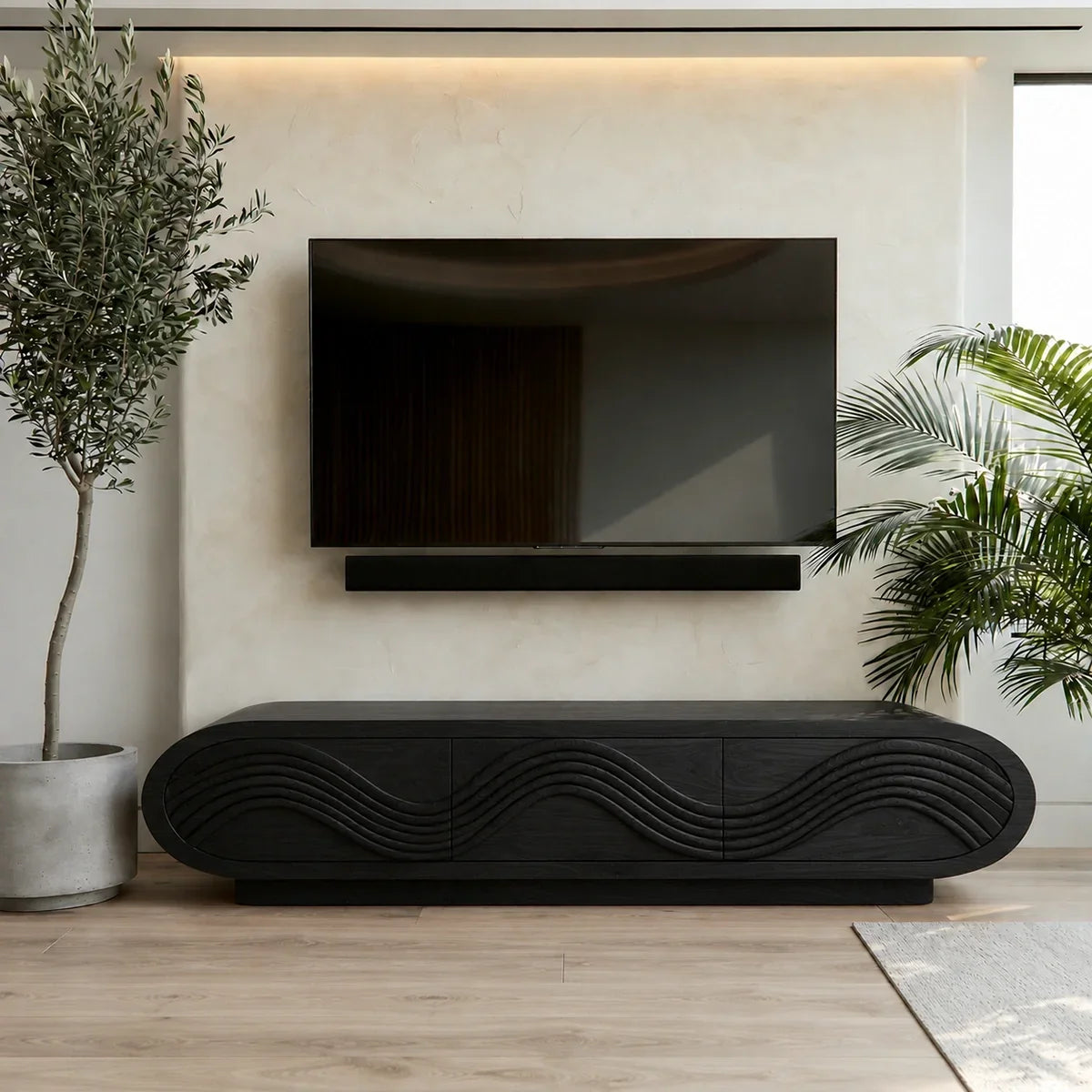 Natural Solid Wood TV Stand with Sculptural Wave Carving – Minimalist - Arboriswood - 8