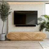 Natural Solid Wood TV Stand with Sculptural Wave Carving – Minimalist - Arboriswood - 9